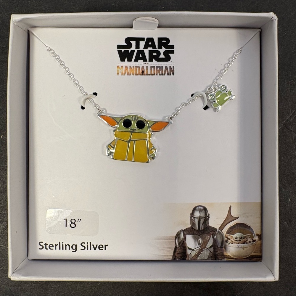 NIB Star Wars Mandalorian Grogu Sterling Silver 18”Necklace Disney